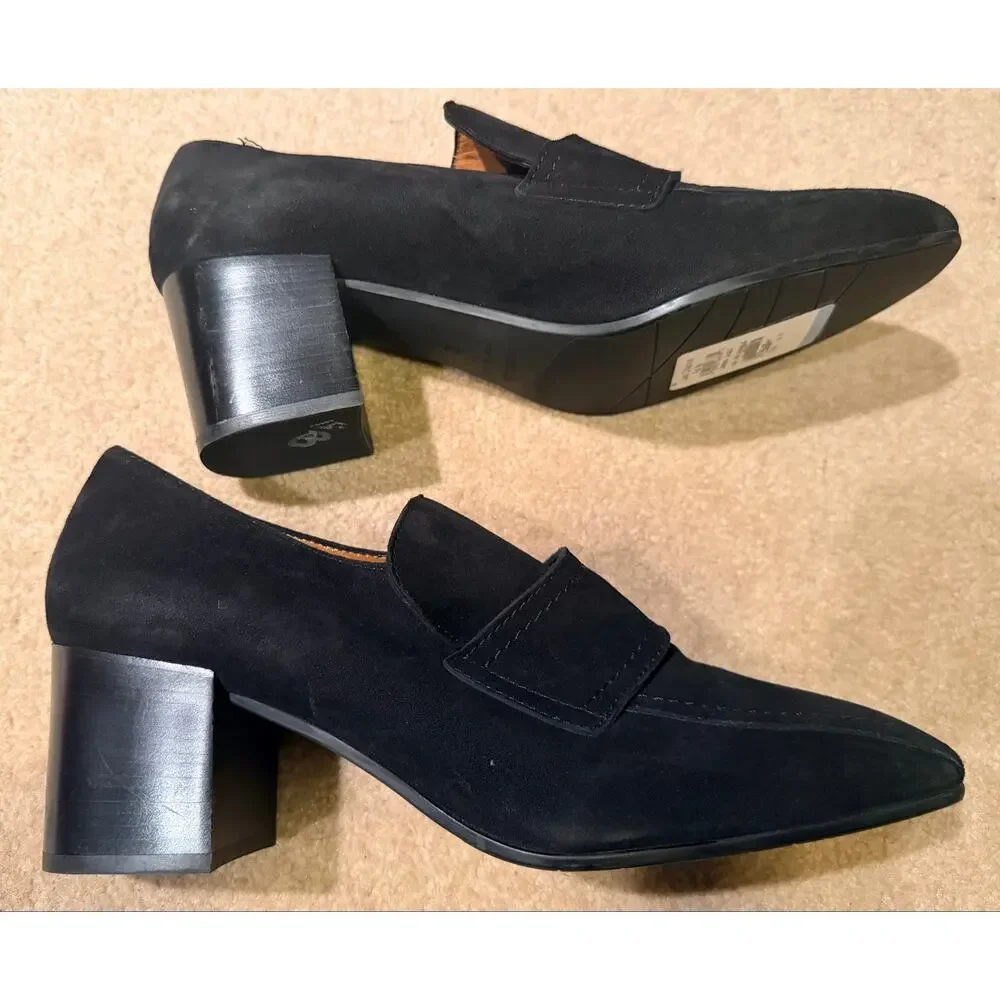 Aquatalia Black Suede Block Heel Loafer Pumps Women’s Size 12 Made in Italy